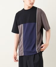 KHKGV68054 a.v.v MEN(アー・ヴェ・ヴェ) 【接触冷感】パッチワーク切替カットソー(デザテクシリーズ） ブラック