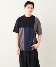 KHKGV68054 a.v.v MEN(アー・ヴェ・ヴェ) 【接触冷感】パッチワーク切替カットソー(デザテクシリーズ） ブラック