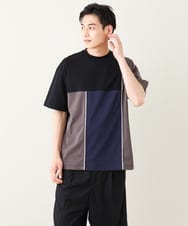 KHKGV68054 a.v.v MEN(アー・ヴェ・ヴェ) 【接触冷感】パッチワーク切替カットソー(デザテクシリーズ） ブラック