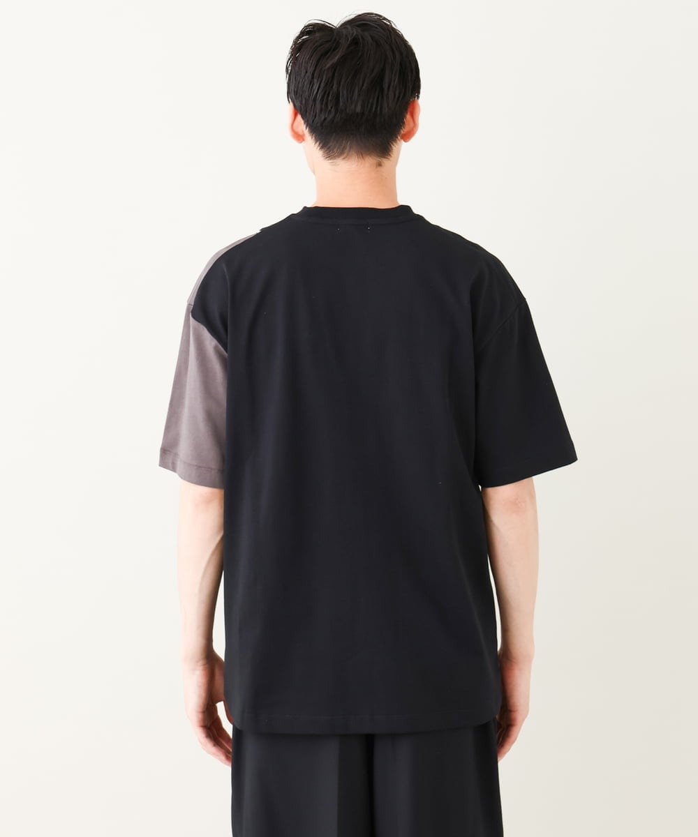 KHKGV68054 a.v.v MEN(アー・ヴェ・ヴェ) 【接触冷感】パッチワーク切替カットソー(デザテクシリーズ） ブラック