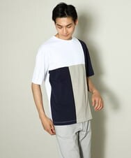 KHKGV68054 a.v.v MEN(アー・ヴェ・ヴェ) 【接触冷感】パッチワーク切替カットソー(デザテクシリーズ） ブラック