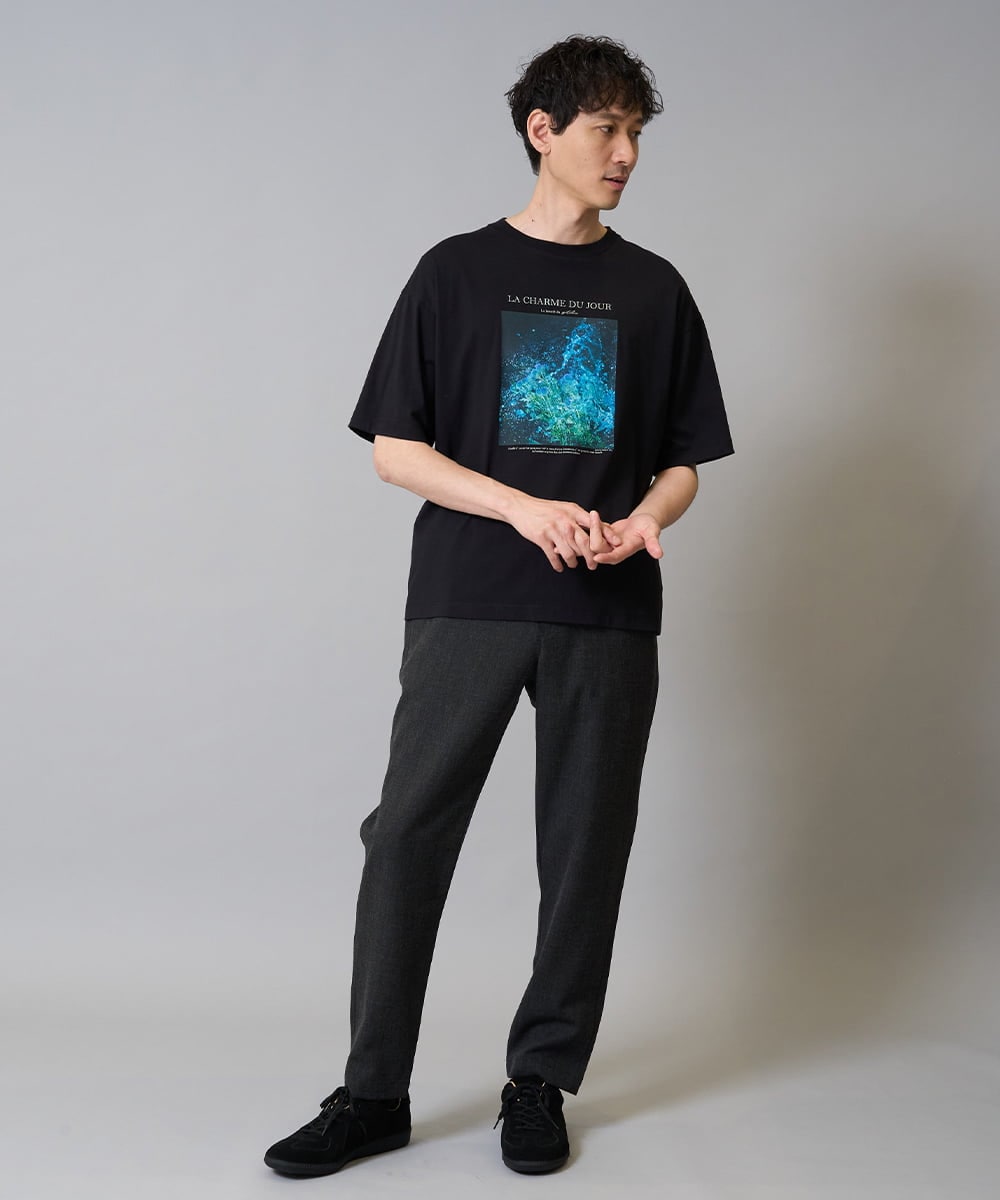 KHKHA11044 a.v.v MEN(アー・ヴェ・ヴェ) 【接触冷感】フォトグラファーコラボワイドシルエットカットソー　HIDEYUKI SUTO ブラック