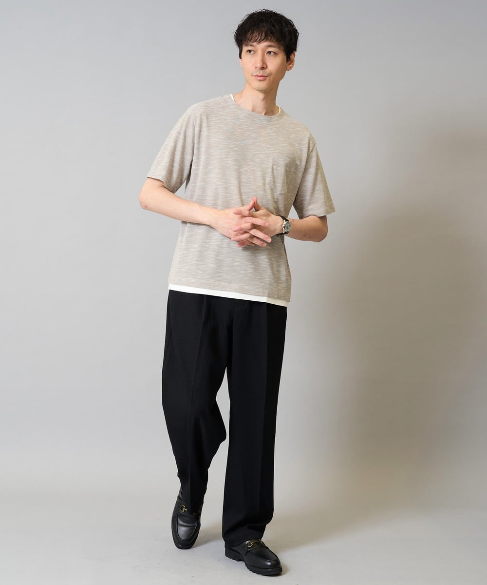 KHKHA35044 a.v.v MEN(アー・ヴェ・ヴェ) 【イージーケア/速乾/接触冷感] スラブメランジフェイクレイヤードカットソー ダークグレー