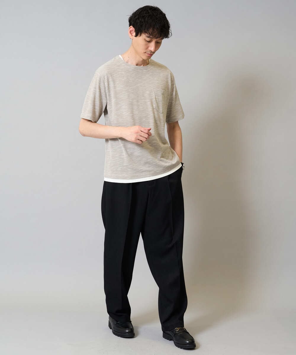 KHKHA35044 a.v.v MEN(アー・ヴェ・ヴェ) 【イージーケア/速乾/接触冷感] スラブメランジフェイクレイヤードカットソー ダークグレー