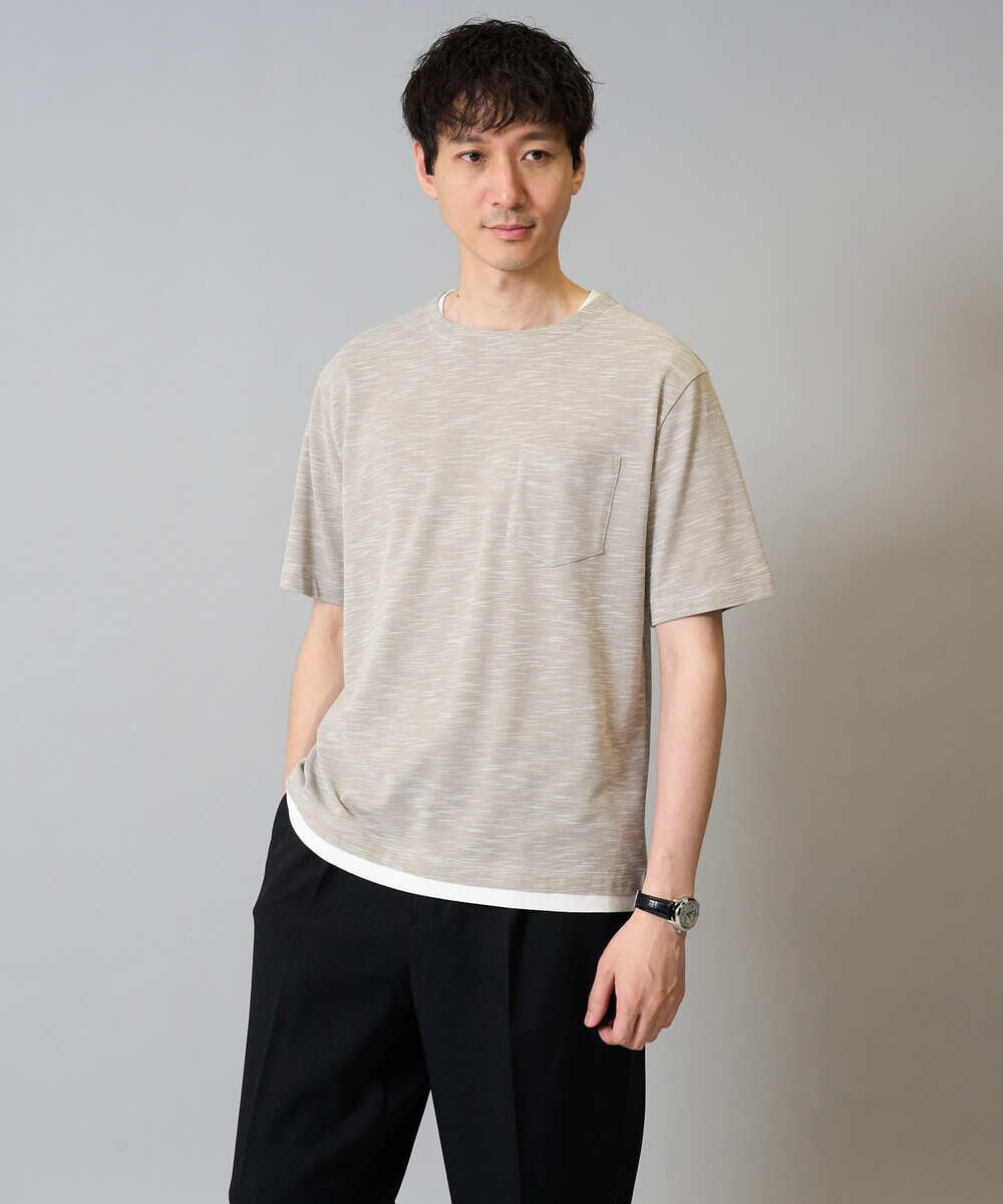 KHKHA35044 a.v.v MEN(アー・ヴェ・ヴェ) 【イージーケア/速乾/接触冷感] スラブメランジフェイクレイヤードカットソー ダークグレー