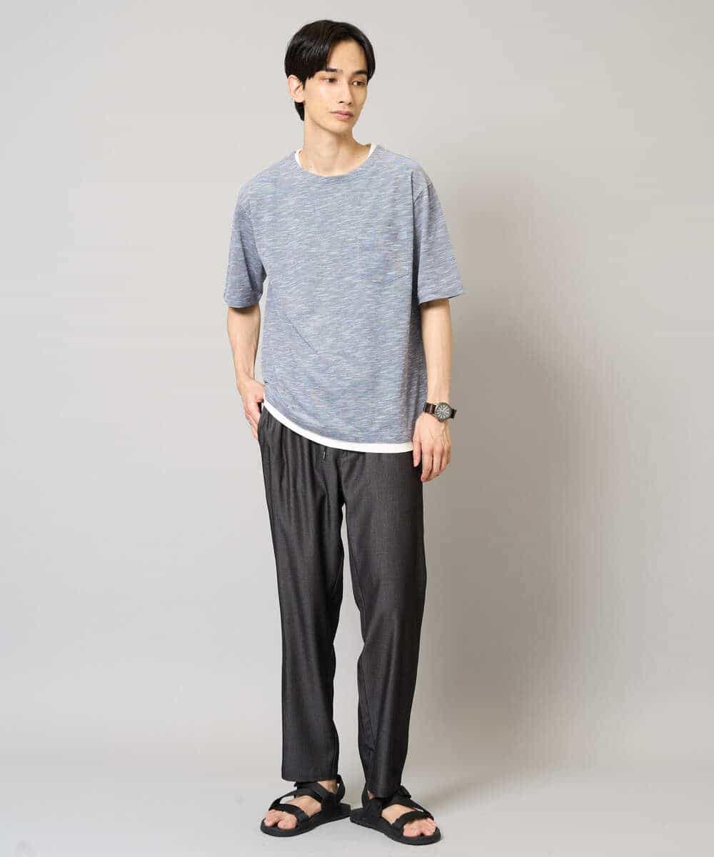 KHKHA35044 a.v.v MEN(アー・ヴェ・ヴェ) 【イージーケア/速乾/接触冷感] スラブメランジフェイクレイヤードカットソー ダークグレー