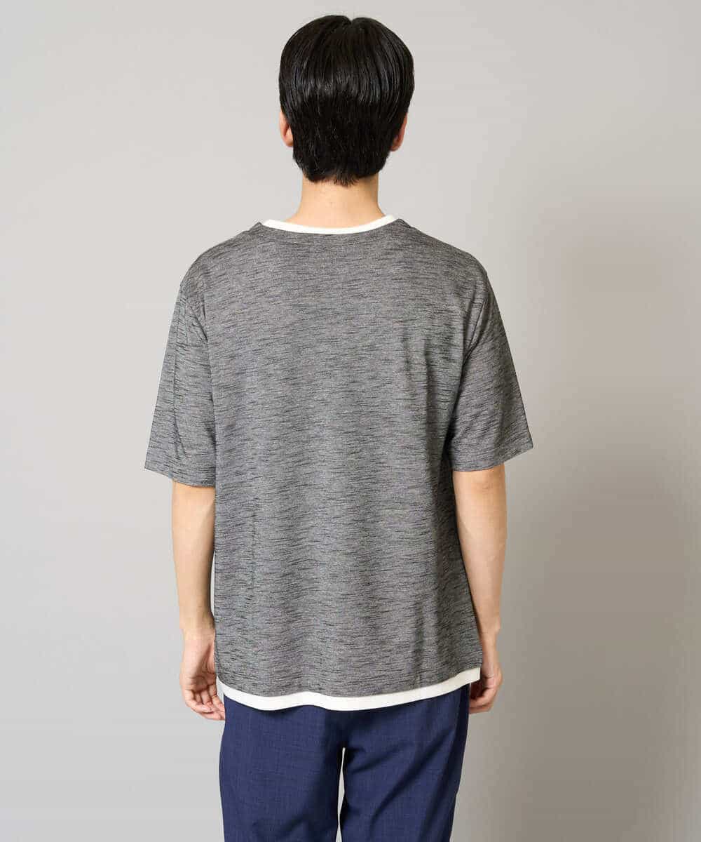 KHKHA35044 a.v.v MEN(アー・ヴェ・ヴェ) 【イージーケア/速乾/接触冷感] スラブメランジフェイクレイヤードカットソー ダークグレー