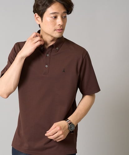 KHKHA45044 a.v.v MEN 【イージーケア/接触冷感/毛玉になりにくい】ワンポイント刺繍バーズアイポロシャツ
