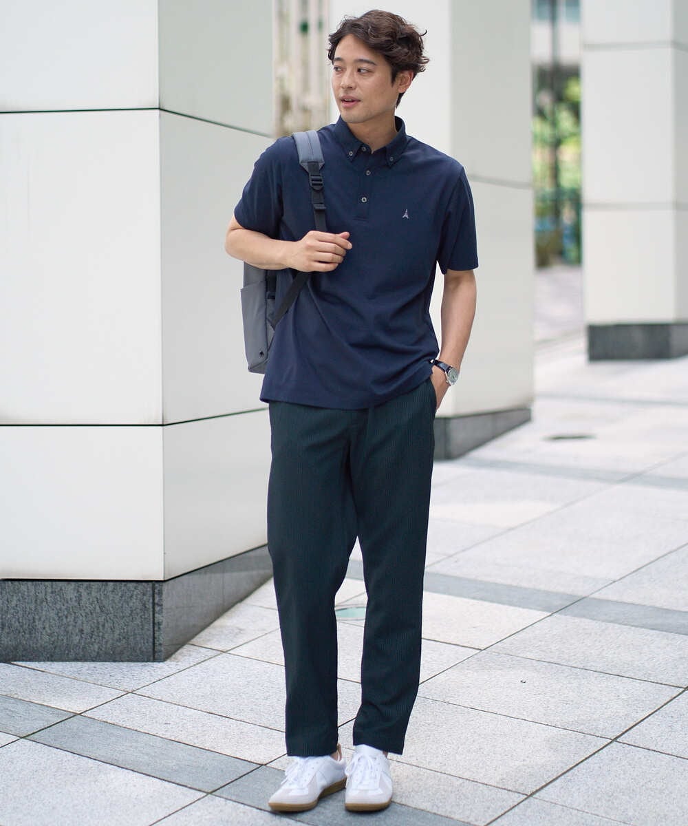 KHKHA45044 a.v.v MEN(アー・ヴェ・ヴェ) 【接触冷感】ボタンダウン カノコポロシャツ ワンポイント刺繍入り【イージーケア/毛玉になりにくい】 ブラウン