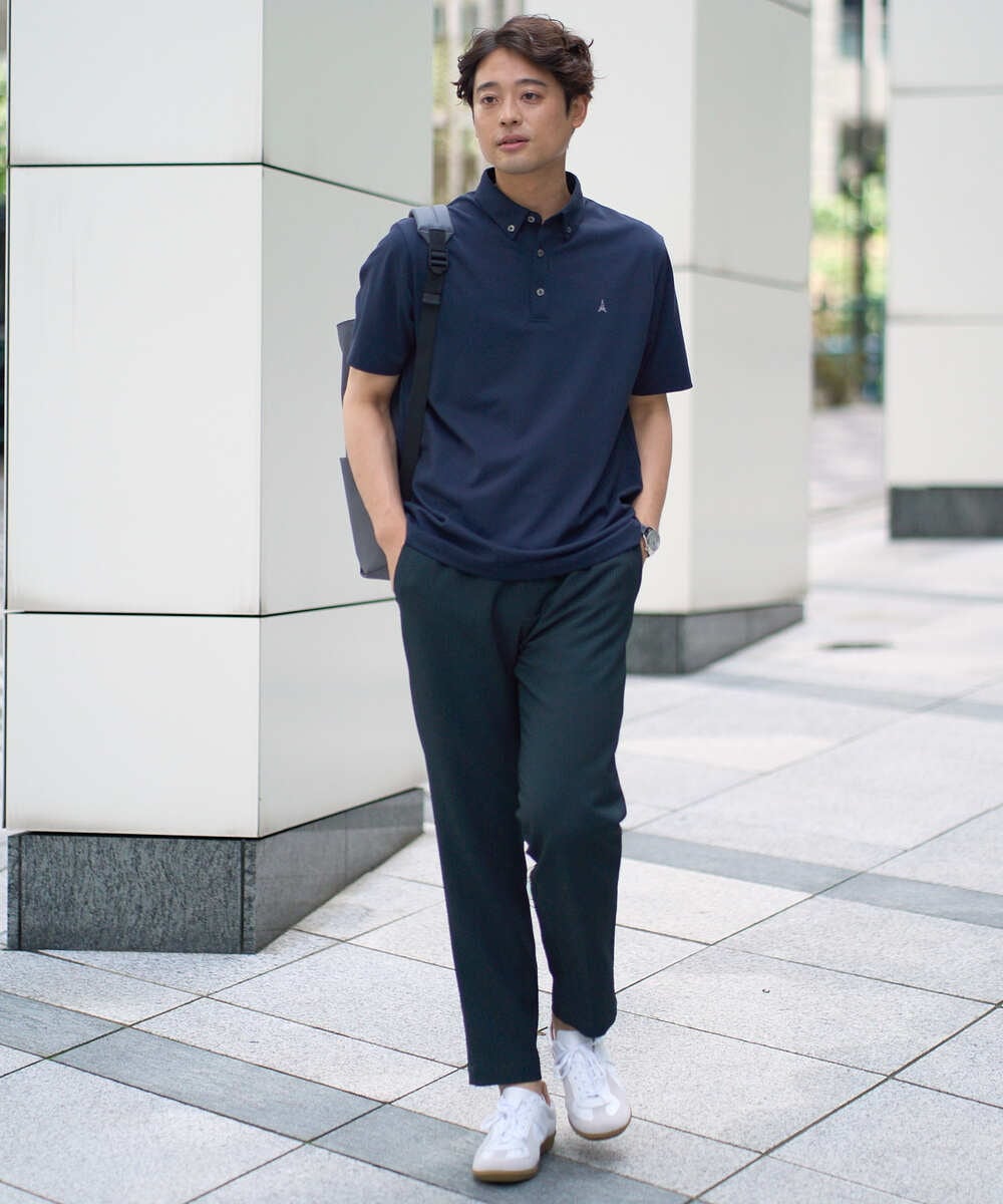 KHKHA45044 a.v.v MEN(アー・ヴェ・ヴェ) 【接触冷感】ボタンダウン カノコポロシャツ ワンポイント刺繍入り【イージーケア/毛玉になりにくい】 ブラウン