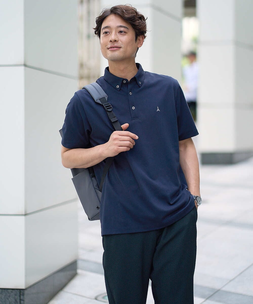 KHKHA45044 a.v.v MEN(アー・ヴェ・ヴェ) 【接触冷感】ボタンダウン カノコポロシャツ ワンポイント刺繍入り【イージーケア/毛玉になりにくい】 ブラウン