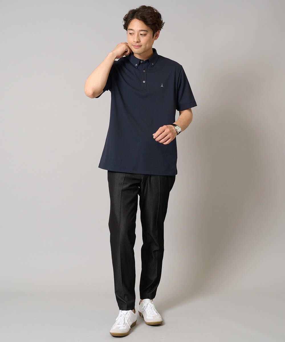KHKHA45044 a.v.v MEN(アー・ヴェ・ヴェ) 【接触冷感】ボタンダウン カノコポロシャツ ワンポイント刺繍入り【イージーケア/毛玉になりにくい】 ブラウン
