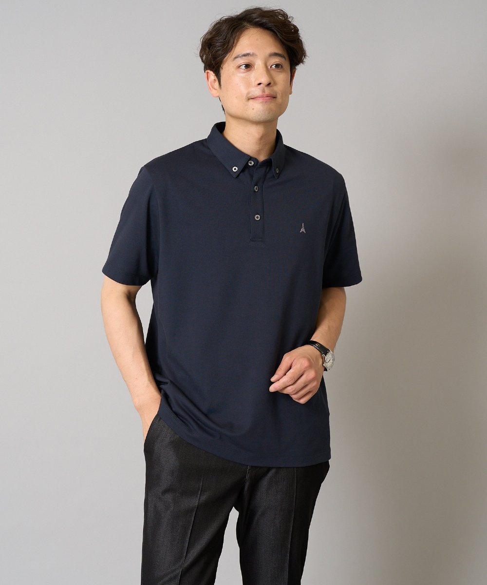 KHKHA45044 a.v.v MEN(アー・ヴェ・ヴェ) 【接触冷感】ボタンダウン カノコポロシャツ ワンポイント刺繍入り【イージーケア/毛玉になりにくい】 ブラウン