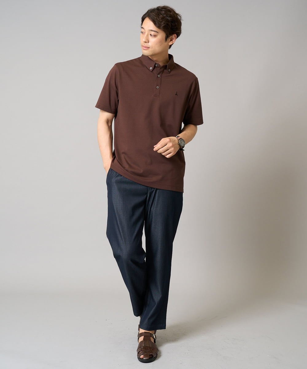 KHKHA45044 a.v.v MEN(アー・ヴェ・ヴェ) 【接触冷感】ボタンダウン カノコポロシャツ ワンポイント刺繍入り【イージーケア/毛玉になりにくい】 ブラウン