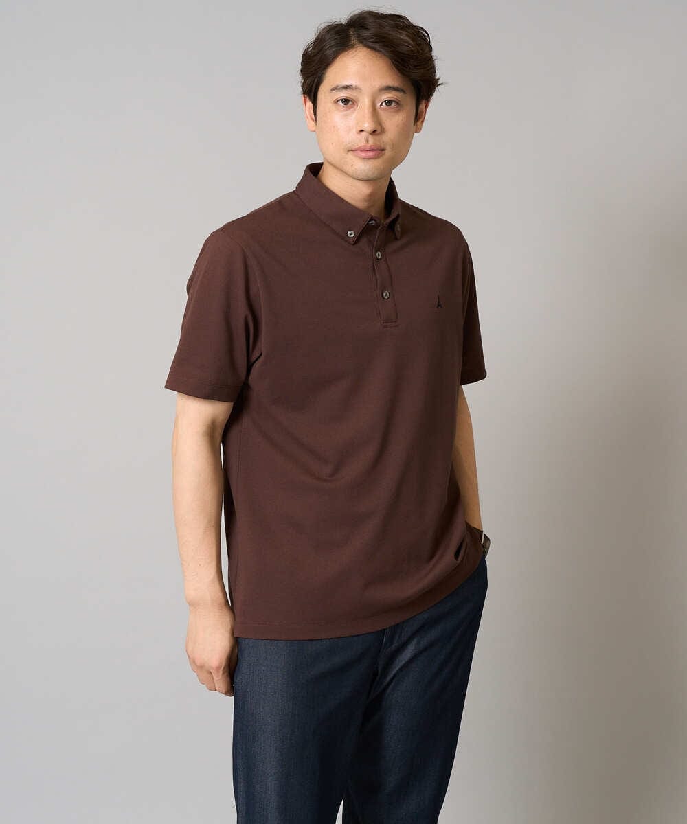 KHKHA45044 a.v.v MEN(アー・ヴェ・ヴェ) 【接触冷感】ボタンダウン カノコポロシャツ ワンポイント刺繍入り【イージーケア/毛玉になりにくい】 ブラウン
