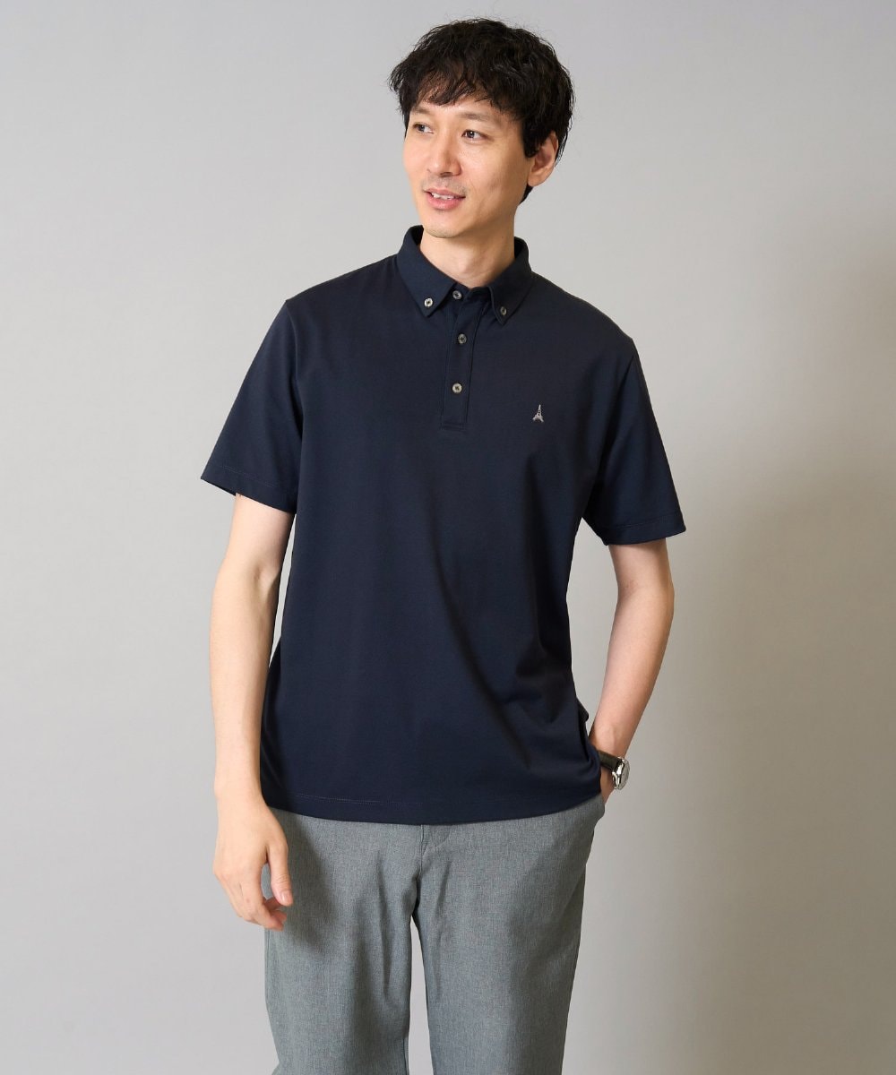 KHKHA45044 a.v.v MEN(アー・ヴェ・ヴェ) 【接触冷感】ボタンダウン カノコポロシャツ ワンポイント刺繍入り【イージーケア/毛玉になりにくい】 ブラウン