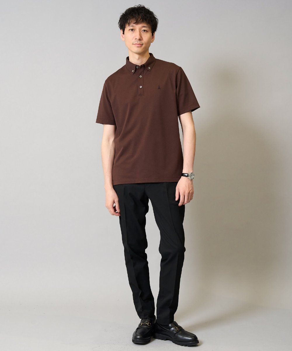 KHKHA45044 a.v.v MEN(アー・ヴェ・ヴェ) 【接触冷感】ボタンダウン カノコポロシャツ ワンポイント刺繍入り【イージーケア/毛玉になりにくい】 ブラウン