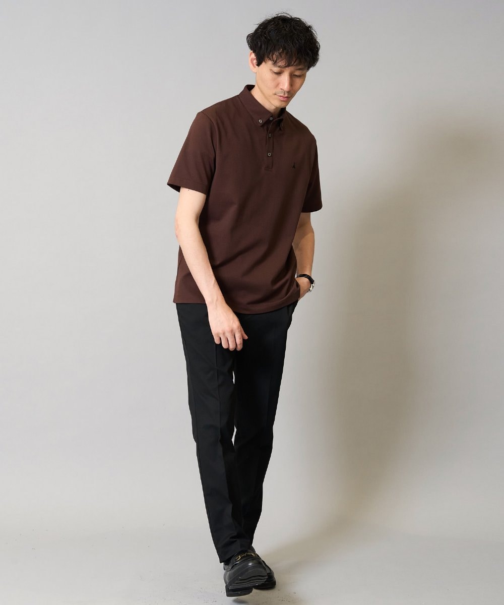 KHKHA45044 a.v.v MEN(アー・ヴェ・ヴェ) 【接触冷感】ボタンダウン カノコポロシャツ ワンポイント刺繍入り【イージーケア/毛玉になりにくい】 ブラウン