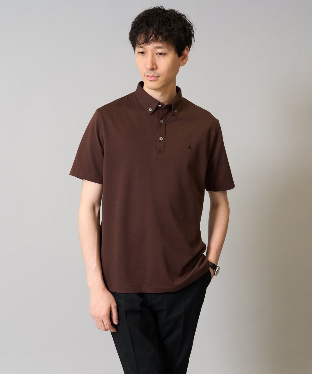 KHKHA45044 a.v.v MEN(アー・ヴェ・ヴェ) 【接触冷感】ボタンダウン カノコポロシャツ ワンポイント刺繍入り【イージーケア/毛玉になりにくい】 ブラウン