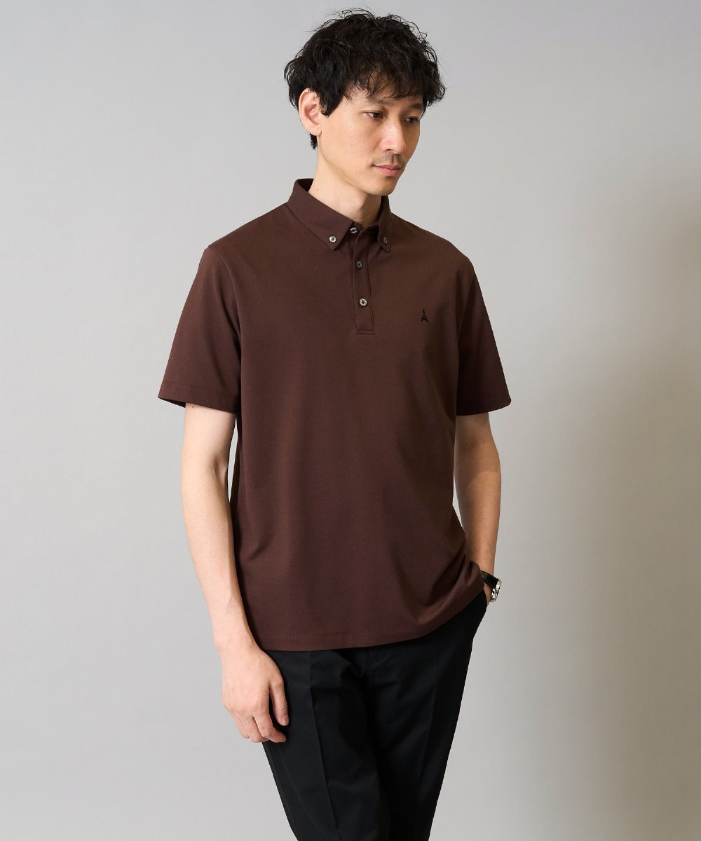 KHKHA45044 a.v.v MEN(アー・ヴェ・ヴェ) 【接触冷感】ボタンダウン カノコポロシャツ ワンポイント刺繍入り【イージーケア/毛玉になりにくい】 ブラウン