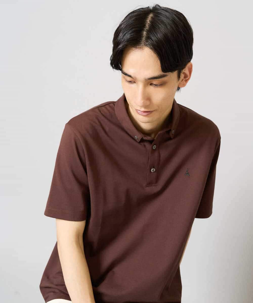 KHKHA45044 a.v.v MEN(アー・ヴェ・ヴェ) 【イージーケア/接触冷感/毛玉になりにくい】ワンポイント刺繍バーズアイポロシャツ ブラウン