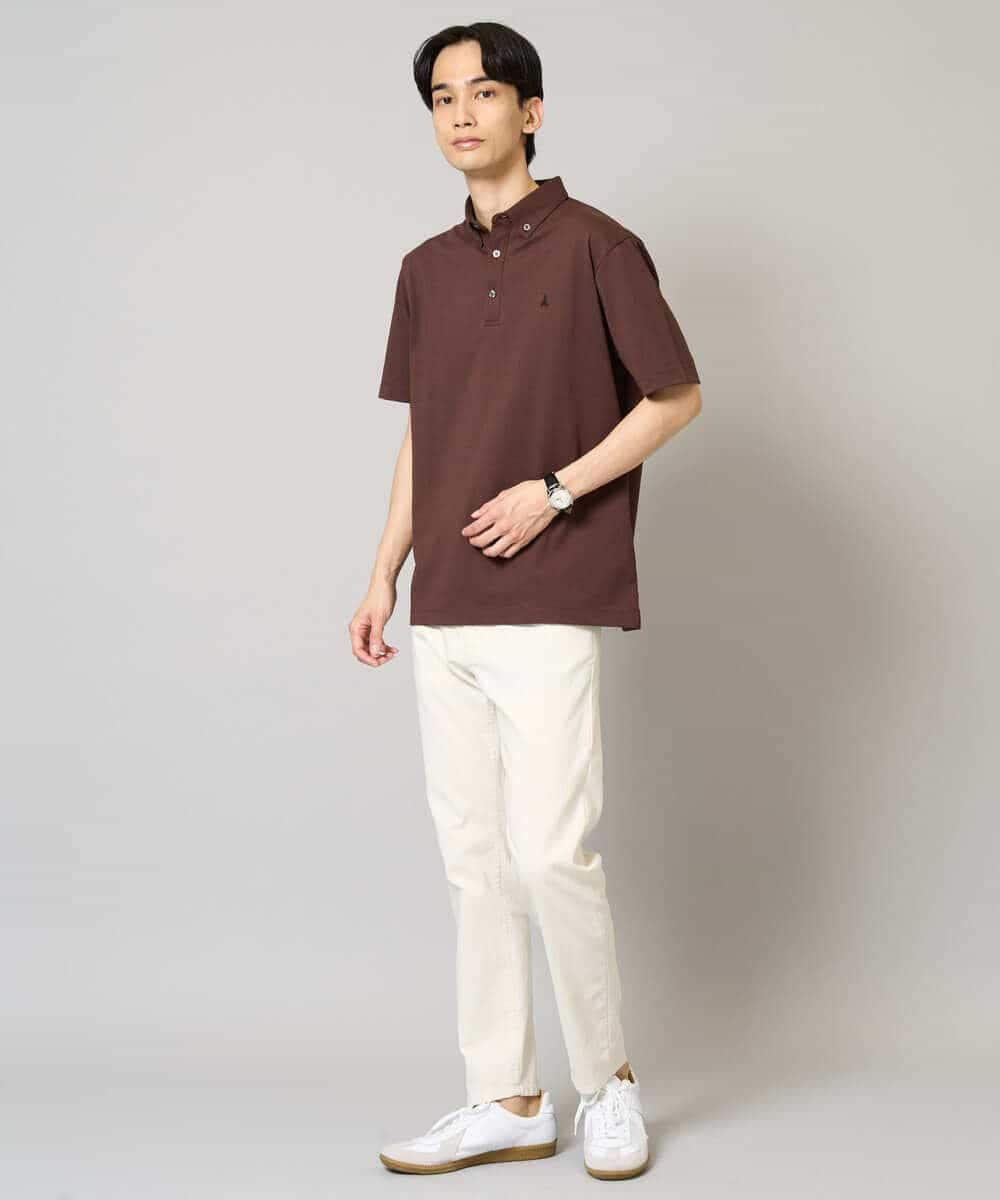 KHKHA45044 a.v.v MEN(アー・ヴェ・ヴェ) 【イージーケア/接触冷感/毛玉になりにくい】ワンポイント刺繍バーズアイポロシャツ ブラウン