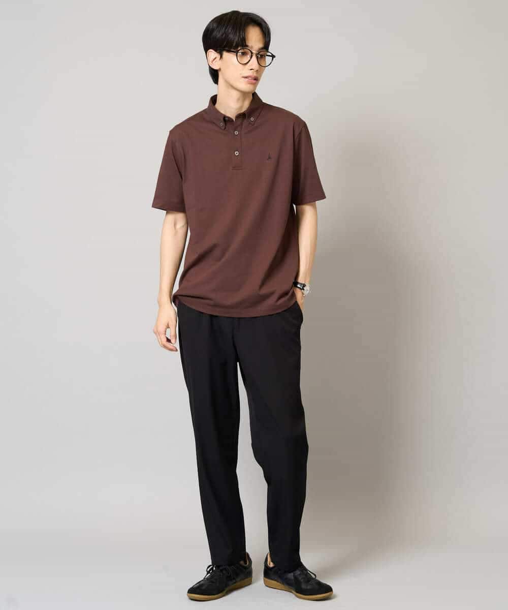 KHKHA45044 a.v.v MEN(アー・ヴェ・ヴェ) 【イージーケア/接触冷感/毛玉になりにくい】ワンポイント刺繍バーズアイポロシャツ ブラウン
