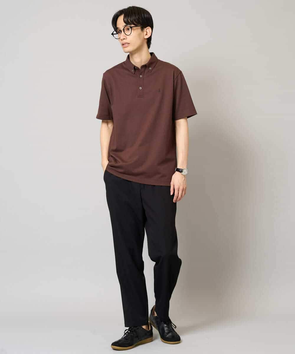 KHKHA45044 a.v.v MEN(アー・ヴェ・ヴェ) 【イージーケア/接触冷感/毛玉になりにくい】ワンポイント刺繍バーズアイポロシャツ ブラウン
