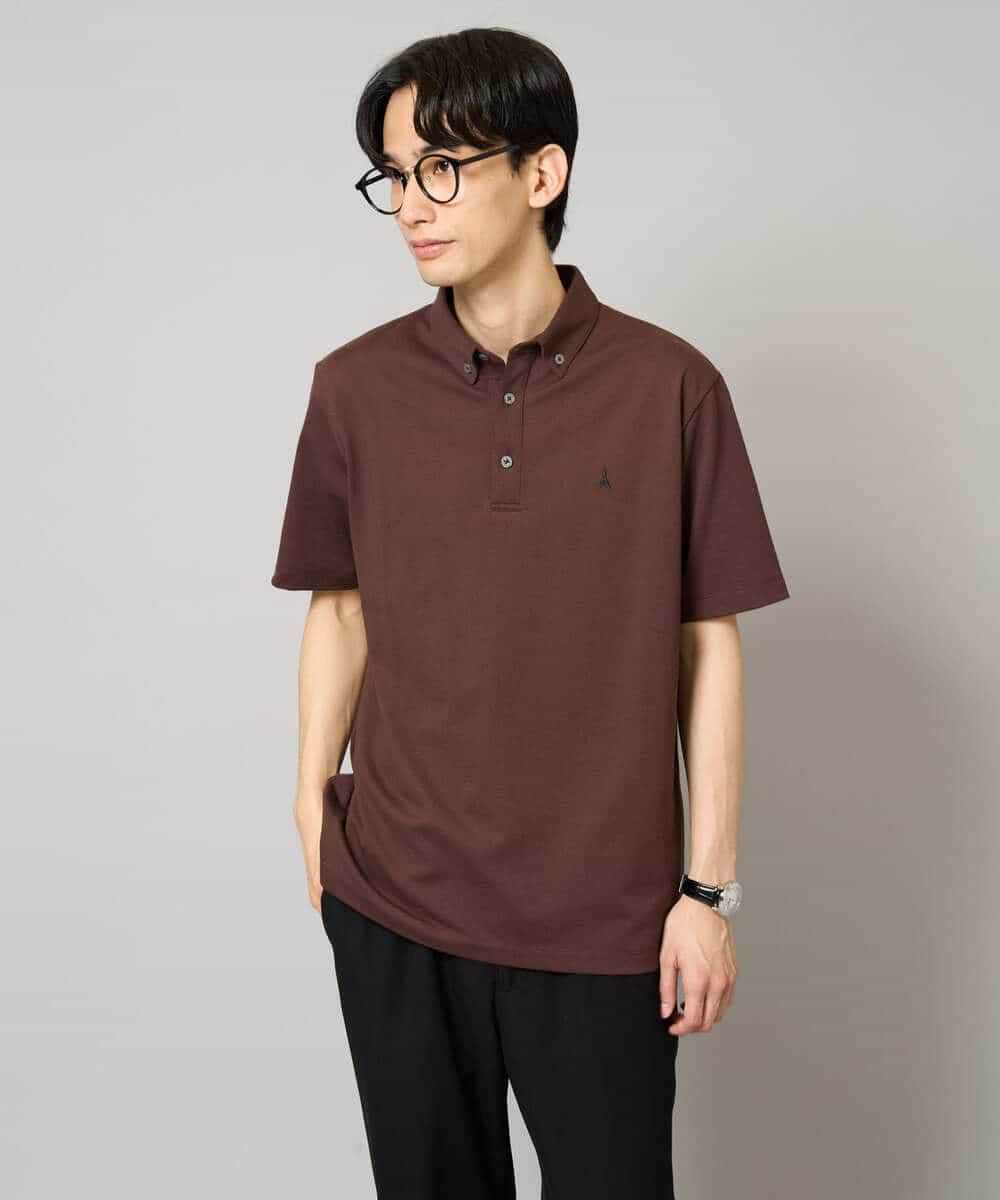 KHKHA45044 a.v.v MEN(アー・ヴェ・ヴェ) 【イージーケア/接触冷感/毛玉になりにくい】ワンポイント刺繍バーズアイポロシャツ ブラウン