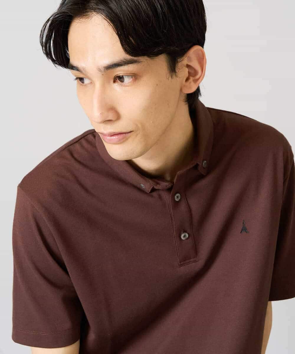 KHKHA45044 a.v.v MEN(アー・ヴェ・ヴェ) 【イージーケア/接触冷感/毛玉になりにくい】ワンポイント刺繍バーズアイポロシャツ ブラウン