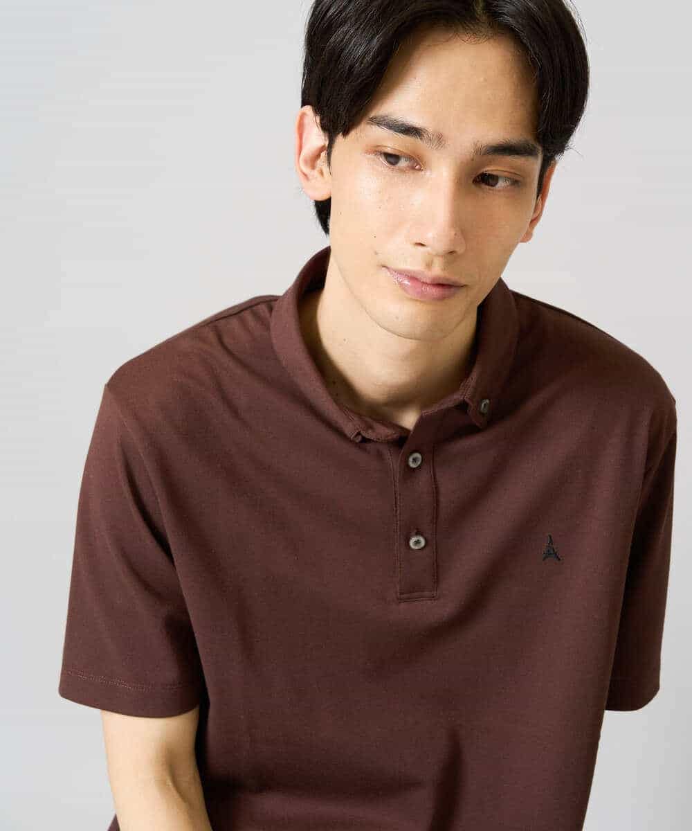 KHKHA45044 a.v.v MEN(アー・ヴェ・ヴェ) 【イージーケア/接触冷感/毛玉になりにくい】ワンポイント刺繍バーズアイポロシャツ ブラウン