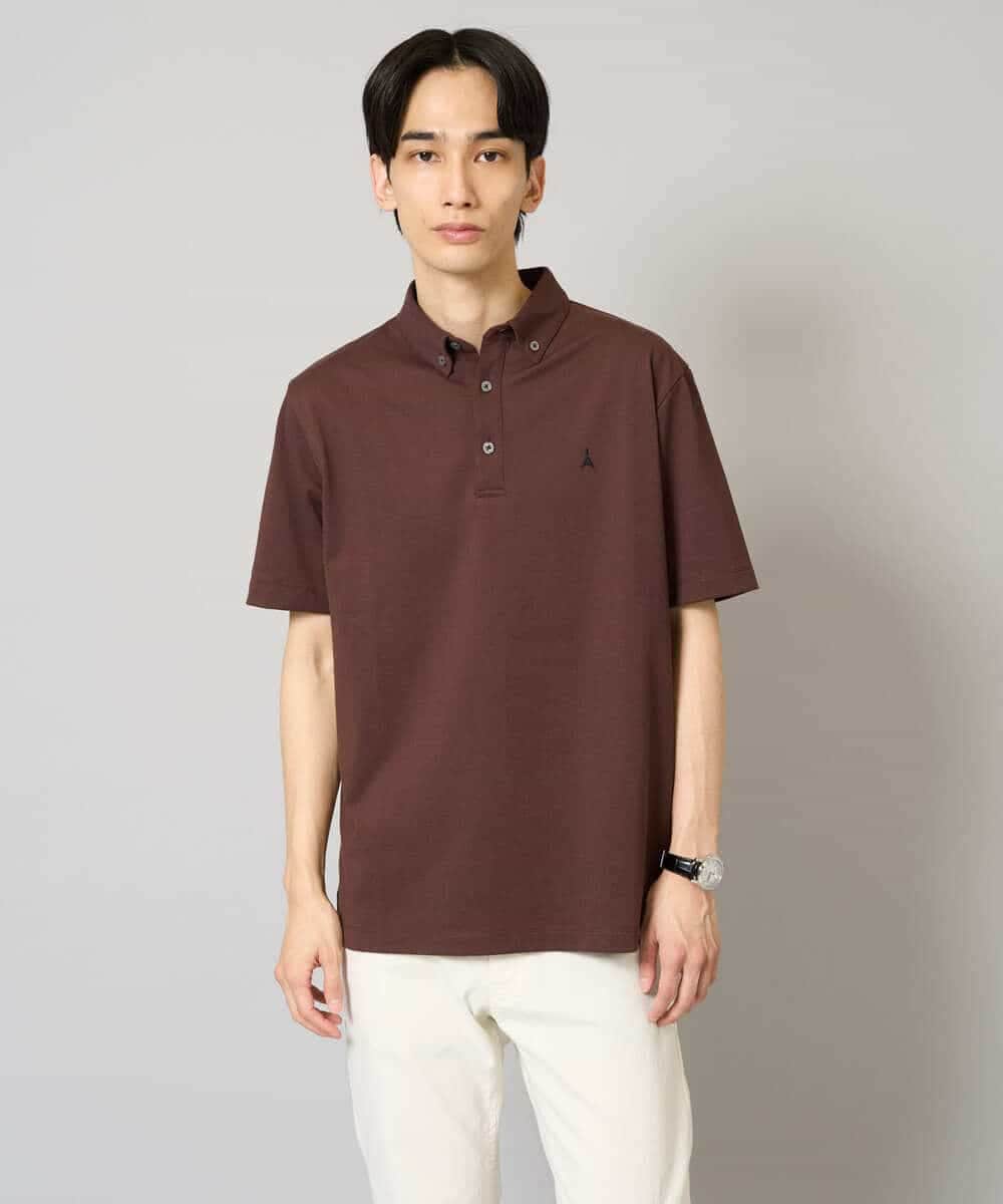 KHKHA45044 a.v.v MEN(アー・ヴェ・ヴェ) 【イージーケア/接触冷感/毛玉になりにくい】ワンポイント刺繍バーズアイポロシャツ ブラウン