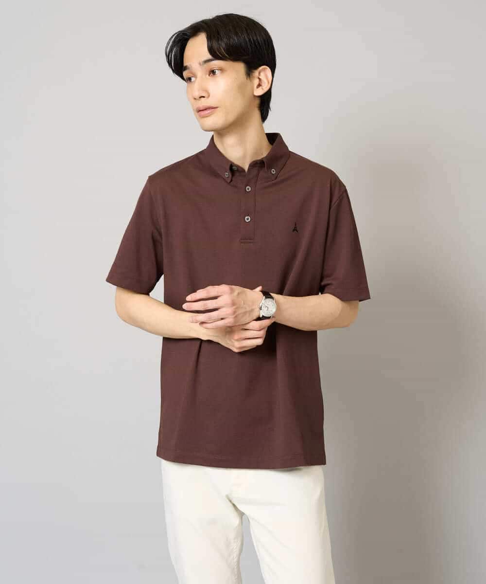 KHKHA45044 a.v.v MEN(アー・ヴェ・ヴェ) 【イージーケア/接触冷感/毛玉になりにくい】ワンポイント刺繍バーズアイポロシャツ ブラウン