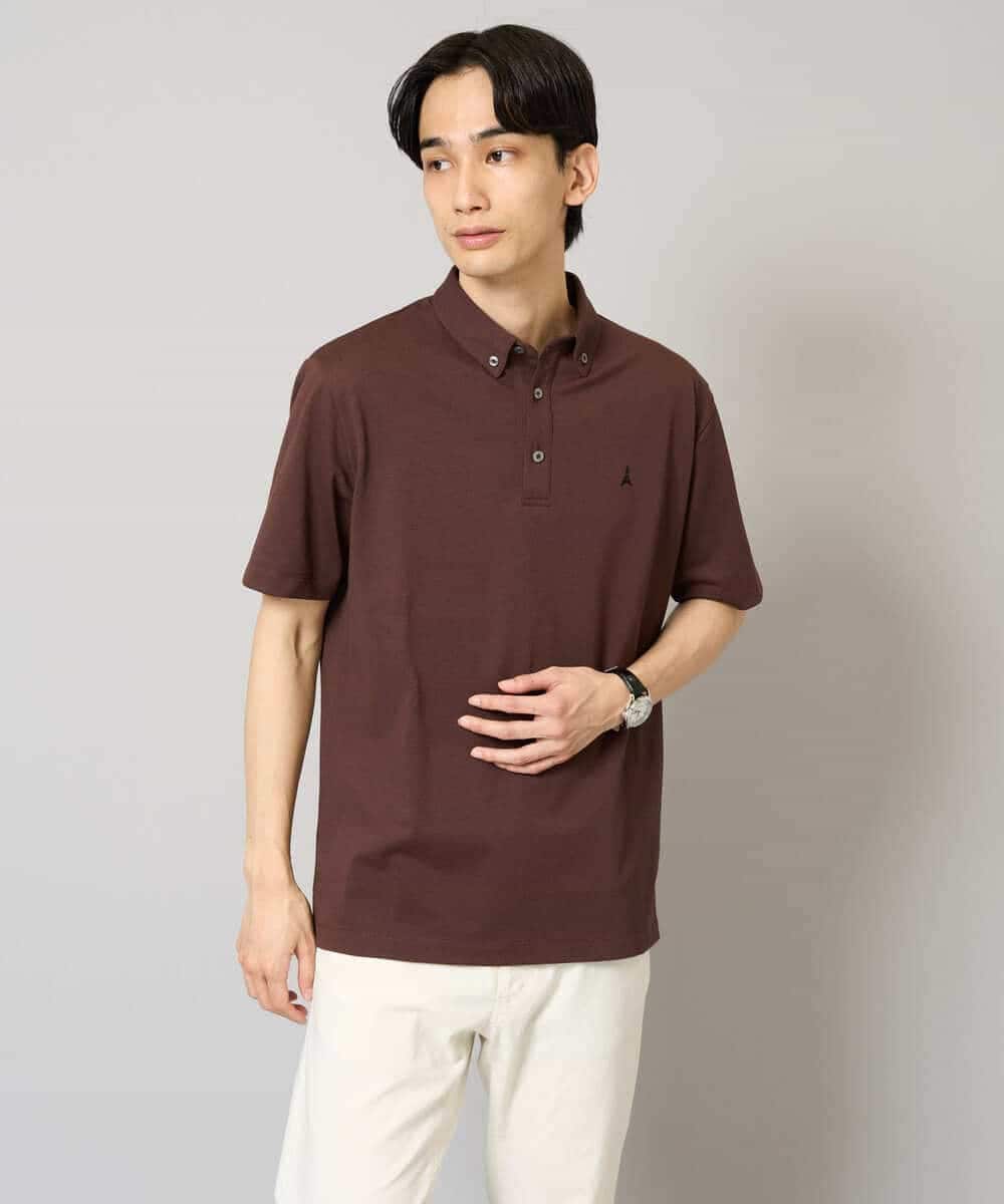 KHKHA45044 a.v.v MEN(アー・ヴェ・ヴェ) 【イージーケア/接触冷感/毛玉になりにくい】ワンポイント刺繍バーズアイポロシャツ ブラウン