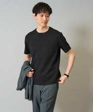 KHKHA71044 a.v.v MEN(アー・ヴェ・ヴェ) 【接触冷感/イージーケア】キカジャカードクルーネックカットソー〈SMART SERIES〉通勤　ビジネス　ジャケット ブラック