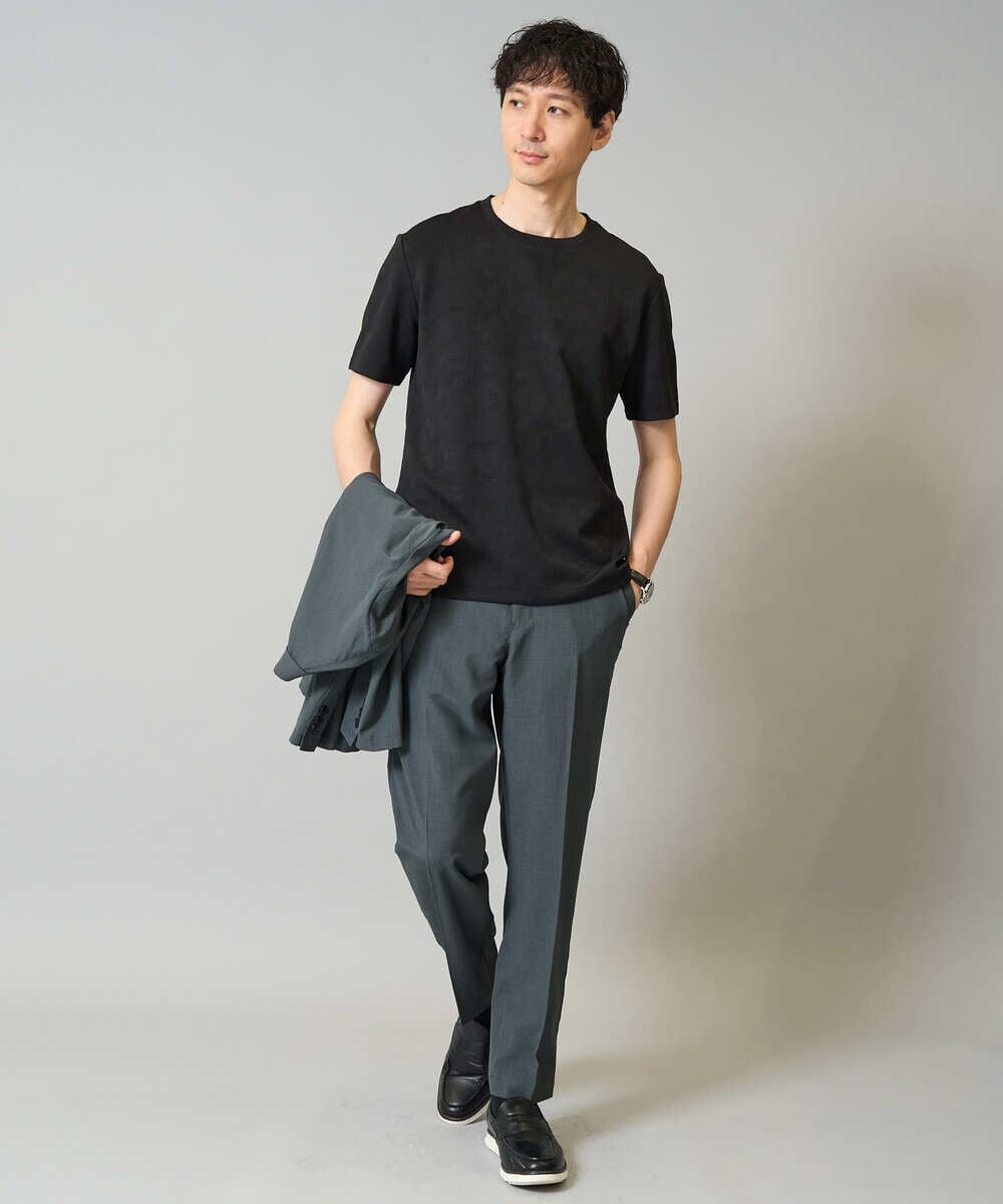 KHKHA71044 a.v.v MEN(アー・ヴェ・ヴェ) 【接触冷感/イージーケア】キカジャカードクルーネックカットソー〈SMART SERIES〉通勤　ビジネス　ジャケット ブラック