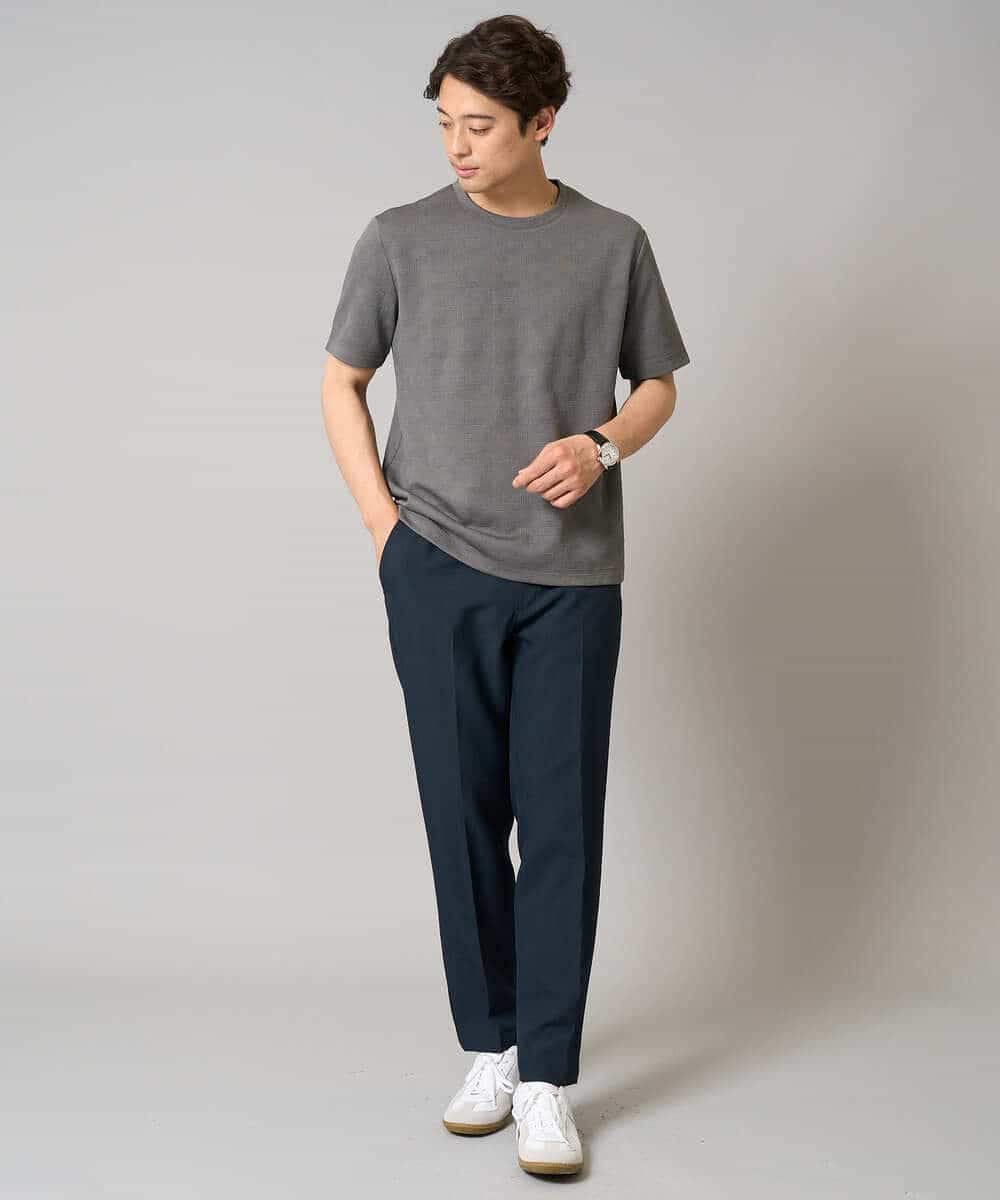 KHKHA71044 a.v.v MEN(アー・ヴェ・ヴェ) 【接触冷感/イージーケア】キカジャカードクルーネックカットソー〈SMART SERIES〉 ブラック