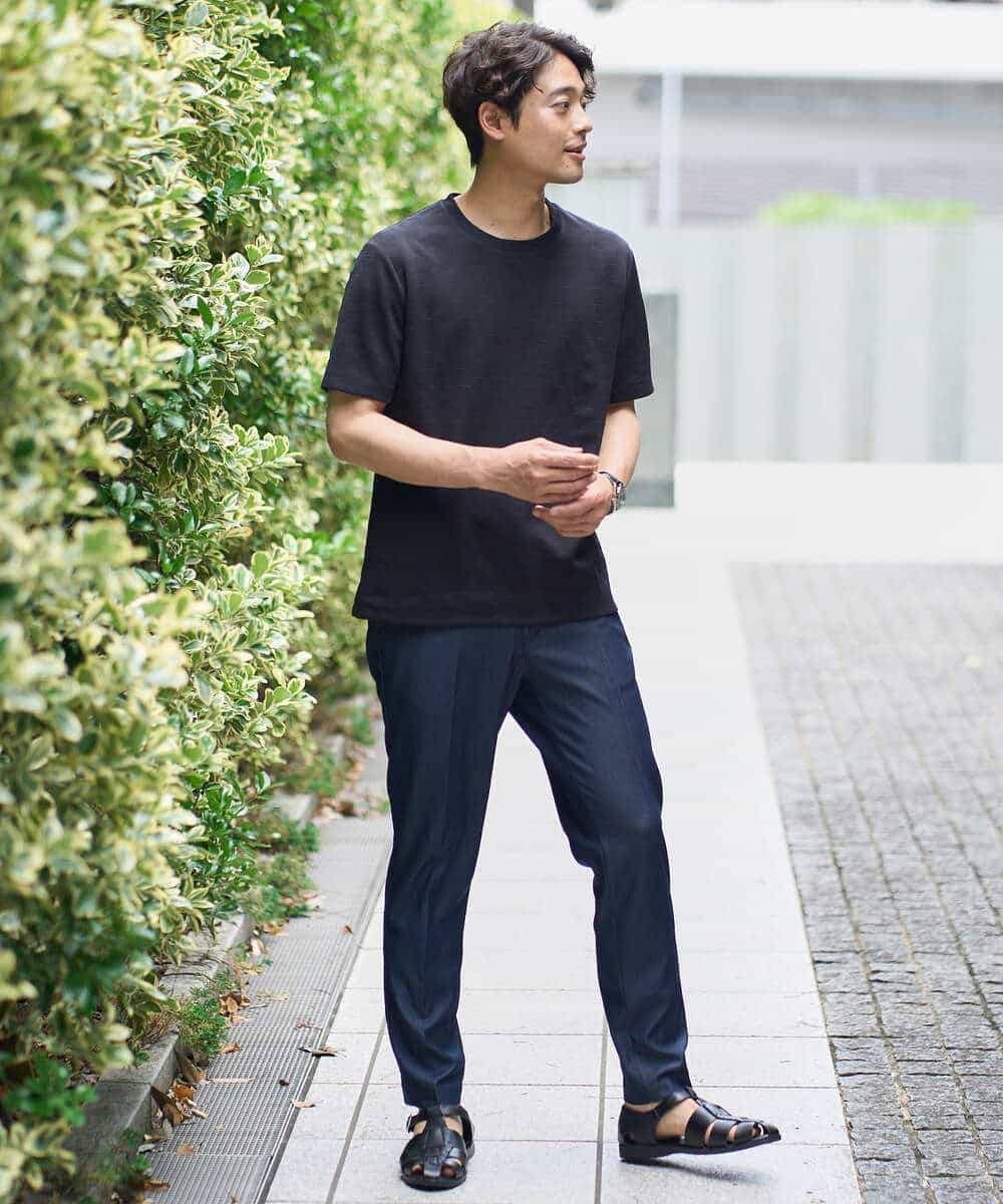 KHKHA71044 a.v.v MEN(アー・ヴェ・ヴェ) 【接触冷感/イージーケア】キカジャカードクルーネックカットソー〈SMART SERIES〉 ブラック