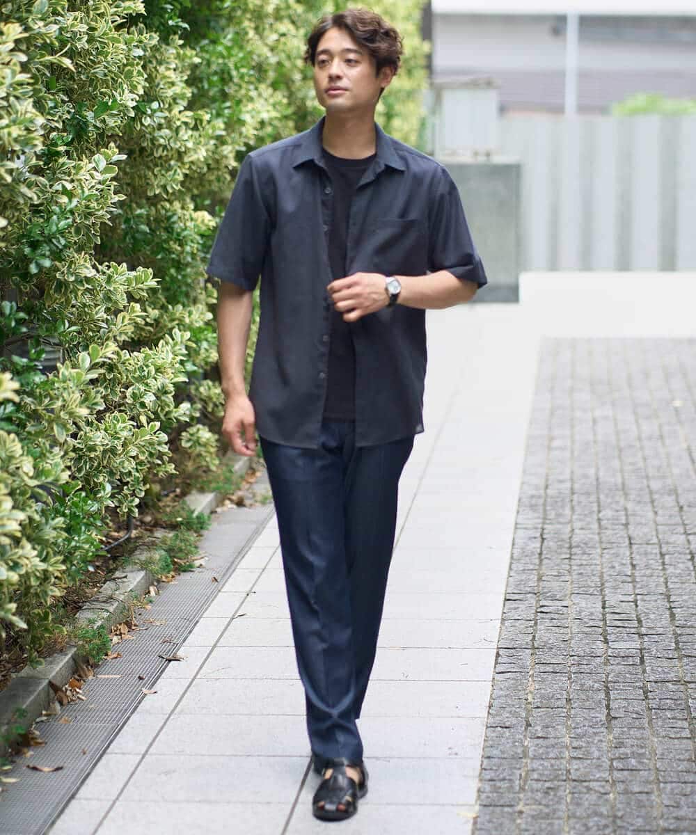 KHKHA71044 a.v.v MEN(アー・ヴェ・ヴェ) 【接触冷感/イージーケア】キカジャカードクルーネックカットソー〈SMART SERIES〉 ブラック