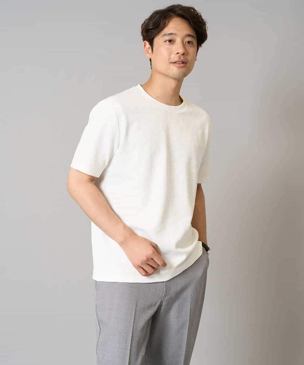 KHKHA71044 a.v.v MEN(アー・ヴェ・ヴェ) 【接触冷感/イージーケア】キカジャカードクルーネックカットソー〈SMART SERIES〉 ブラック