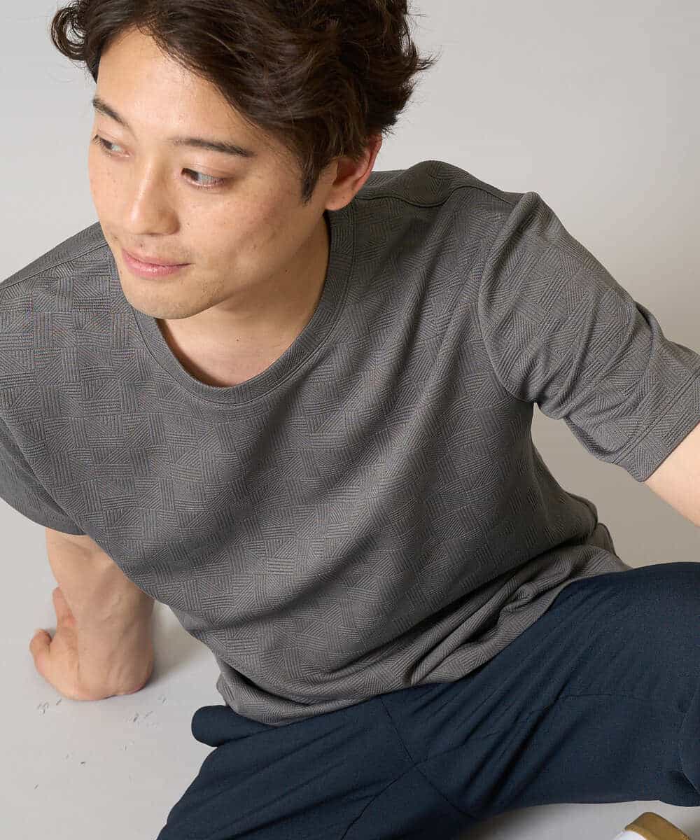 KHKHA71044 a.v.v MEN(アー・ヴェ・ヴェ) 【接触冷感/イージーケア】キカジャカードクルーネックカットソー〈SMART SERIES〉 ブラック