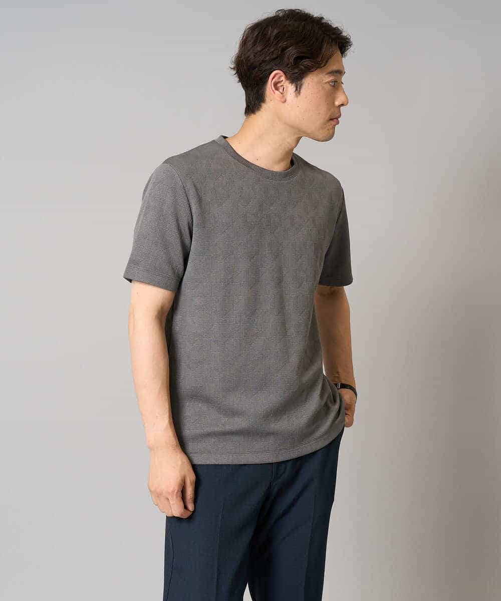 KHKHA71044 a.v.v MEN(アー・ヴェ・ヴェ) 【接触冷感/イージーケア】キカジャカードクルーネックカットソー〈SMART SERIES〉 ブラック
