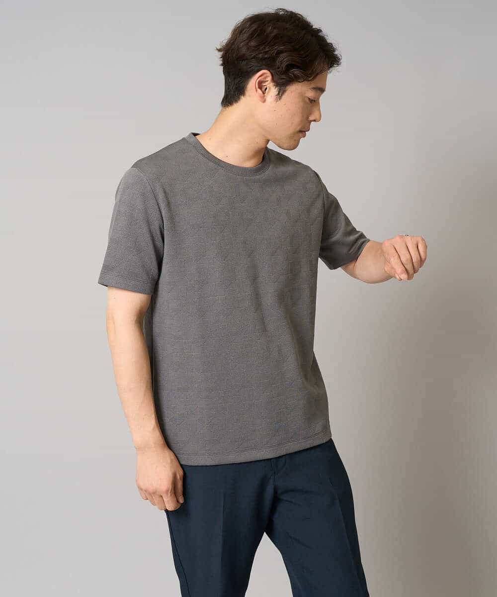 KHKHA71044 a.v.v MEN(アー・ヴェ・ヴェ) 【接触冷感/イージーケア】キカジャカードクルーネックカットソー〈SMART SERIES〉 ブラック