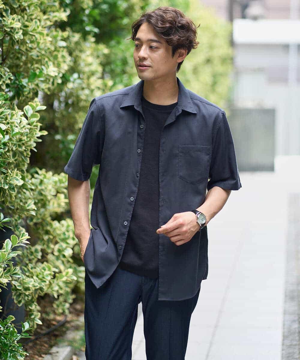 KHKHA71044 a.v.v MEN(アー・ヴェ・ヴェ) 【接触冷感/イージーケア】キカジャカードクルーネックカットソー〈SMART SERIES〉 ブラック