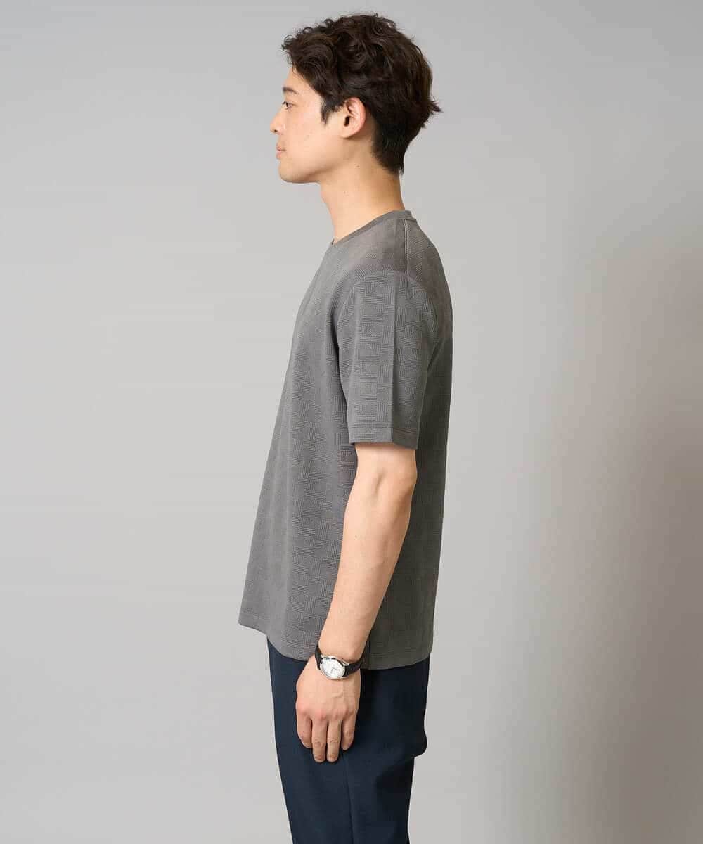 KHKHA71044 a.v.v MEN(アー・ヴェ・ヴェ) 【接触冷感/イージーケア】キカジャカードクルーネックカットソー〈SMART SERIES〉 ブラック