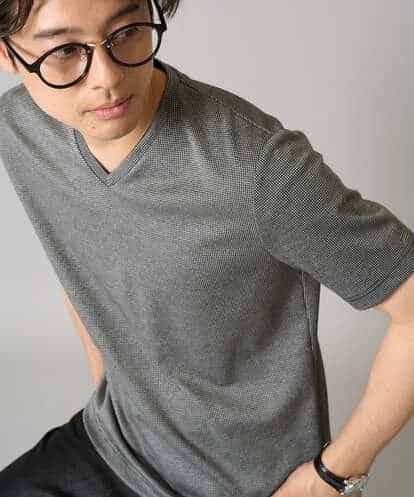 KHKHA76044 a.v.v MEN 【イージーケア/接触冷感】千鳥柄ジャカードＶネックカットソー〈SMART SERIES〉