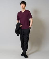 KHKHA77044 a.v.v MEN(アー・ヴェ・ヴェ) 【イージーケア/接触冷感/毛玉になりにくい】ストライプジャカードＶネックカットソー〈SMART SERIES〉ビジネス 通勤 ジャケット ライトグレー