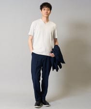 KHKHA77044 a.v.v MEN(アー・ヴェ・ヴェ) 【イージーケア/接触冷感/毛玉になりにくい】ストライプジャカードＶネックカットソー〈SMART SERIES〉ビジネス 通勤 ジャケット ライトグレー