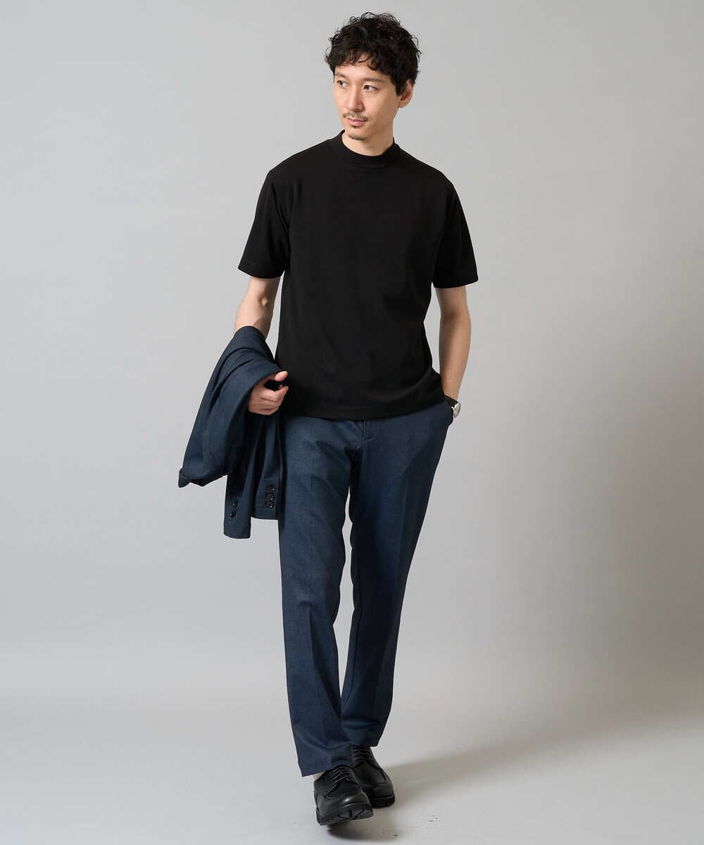KHKHA78039 a.v.v MEN(アー・ヴェ・ヴェ) 【イージーケア】ポンチモックネックスマートＴシャツ【毛玉になりにくい/洗濯機で洗える】 ブラック