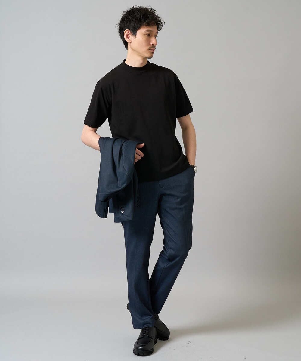 KHKHA78039 a.v.v MEN(アー・ヴェ・ヴェ) 【イージーケア】ポンチモックネックスマートＴシャツ【毛玉になりにくい/洗濯機で洗える】 ブラック